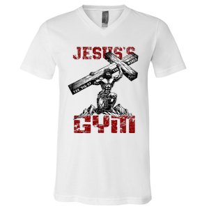 Christian Workout JesusS Gym Bodybuilder Motivation V-Neck T-Shirt