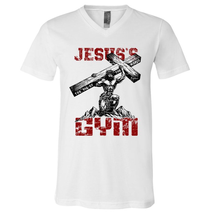 Christian Workout JesusS Gym Bodybuilder Motivation V-Neck T-Shirt