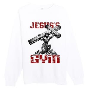 Christian Workout JesusS Gym Bodybuilder Motivation Premium Crewneck Sweatshirt