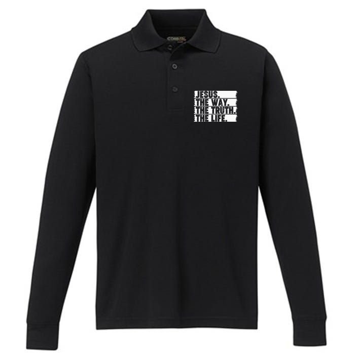 Christian Worship Jesus The Way Truth Life Bible Verse Faith Performance Long Sleeve Polo