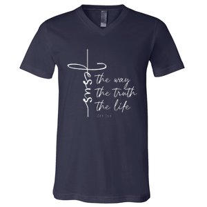 Christian Worship Jesus The Way Truth Life V-Neck T-Shirt