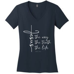 Christian Worship Jesus The Way Truth Life Women's V-Neck T-Shirt