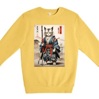 Cat Warrior Japanese Woodblock Premium Crewneck Sweatshirt