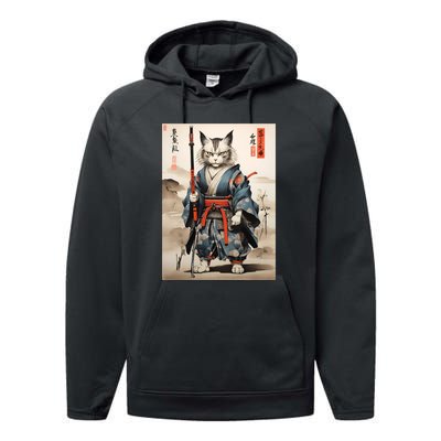 Cat Warrior Japanese Woodblock Performance Fleece Hoodie