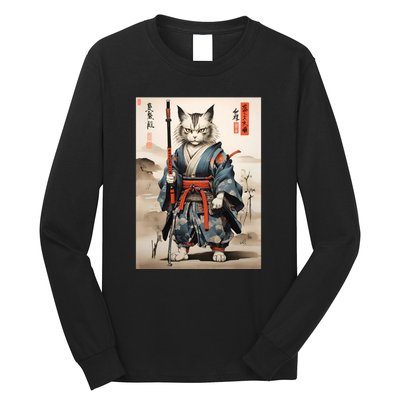 Cat Warrior Japanese Woodblock Long Sleeve Shirt