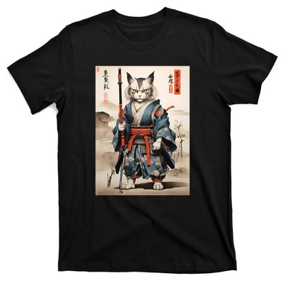 Cat Warrior Japanese Woodblock T-Shirt