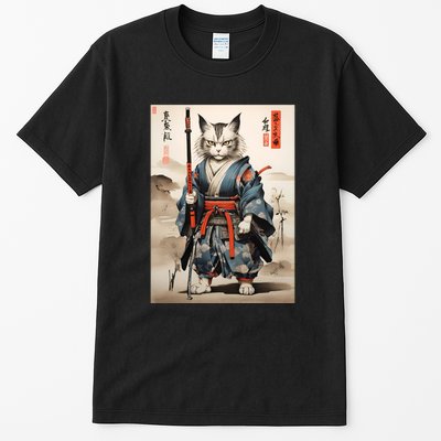 Cat Warrior Japanese Woodblock Tall T-Shirt