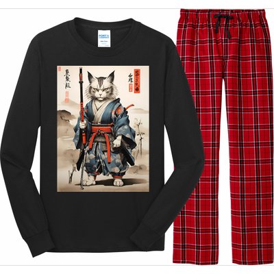 Cat Warrior Japanese Woodblock Long Sleeve Pajama Set