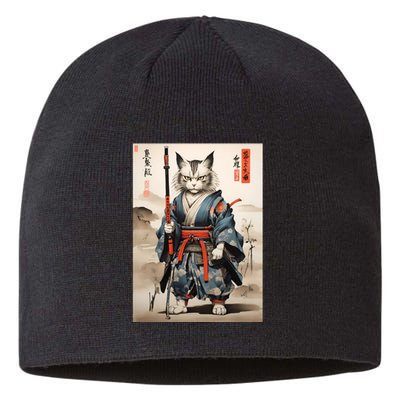 Cat Warrior Japanese Woodblock Sustainable Beanie