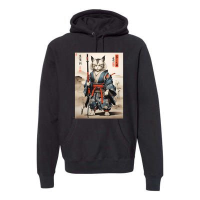 Cat Warrior Japanese Woodblock Premium Hoodie