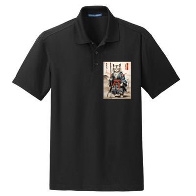 Cat Warrior Japanese Woodblock Dry Zone Grid Polo