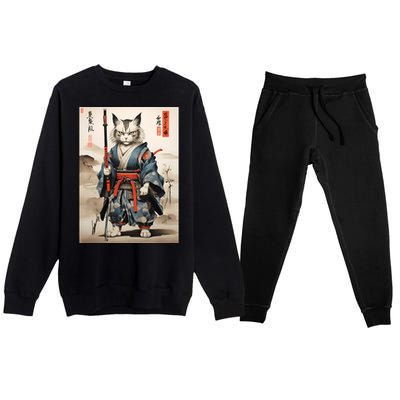 Cat Warrior Japanese Woodblock Premium Crewneck Sweatsuit Set