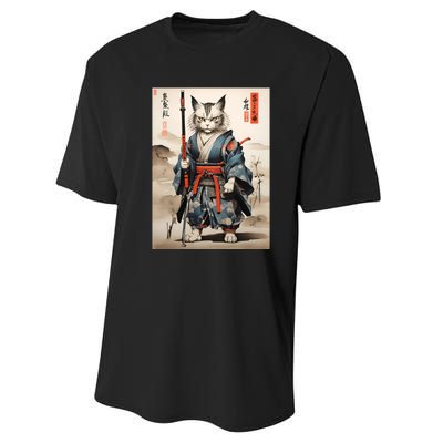 Cat Warrior Japanese Woodblock Performance Sprint T-Shirt