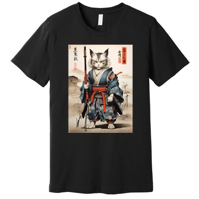 Cat Warrior Japanese Woodblock Premium T-Shirt