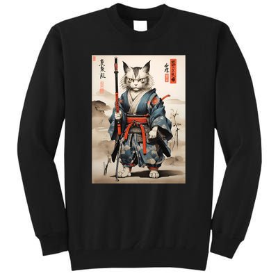 Cat Warrior Japanese Woodblock Tall Sweatshirt