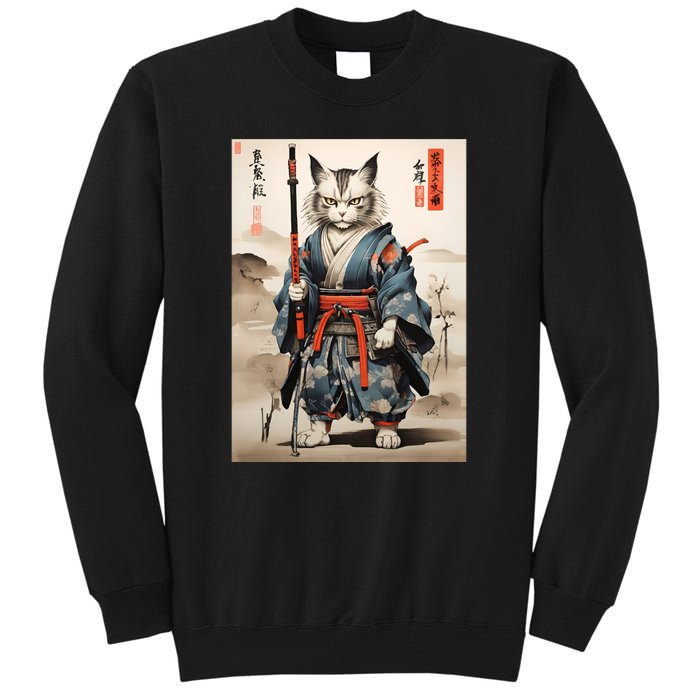 Cat Warrior Japanese Woodblock Tall Sweatshirt