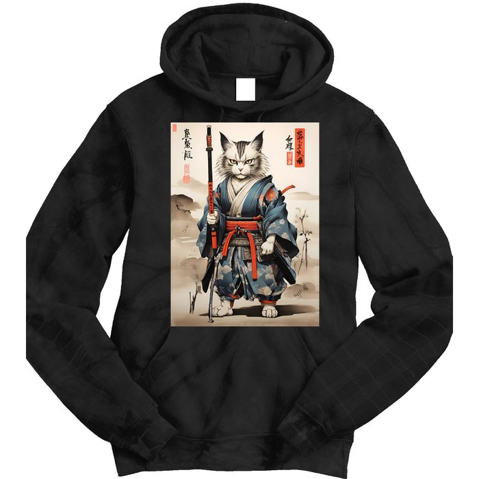 Cat Warrior Japanese Woodblock Tie Dye Hoodie