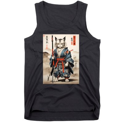 Cat Warrior Japanese Woodblock Tank Top