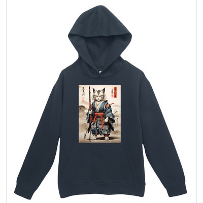 Cat Warrior Japanese Woodblock Urban Pullover Hoodie