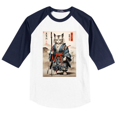 Cat Warrior Japanese Woodblock Baseball Sleeve Shirt