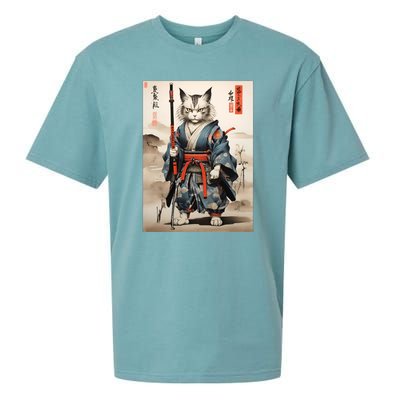 Cat Warrior Japanese Woodblock Sueded Cloud Jersey T-Shirt