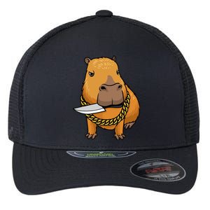 Capybara With Knife Funny Rodent Flexfit Unipanel Trucker Cap