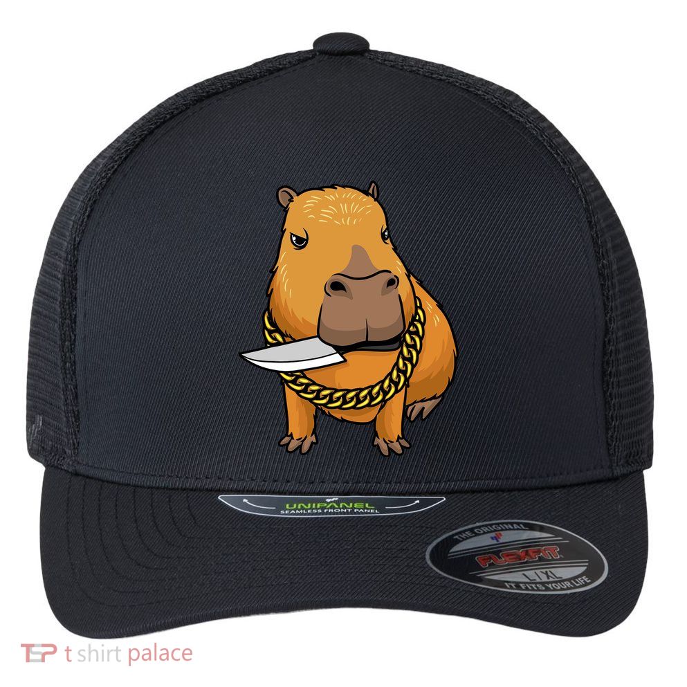Capybara With Knife Funny Rodent Flexfit Unipanel Trucker Cap