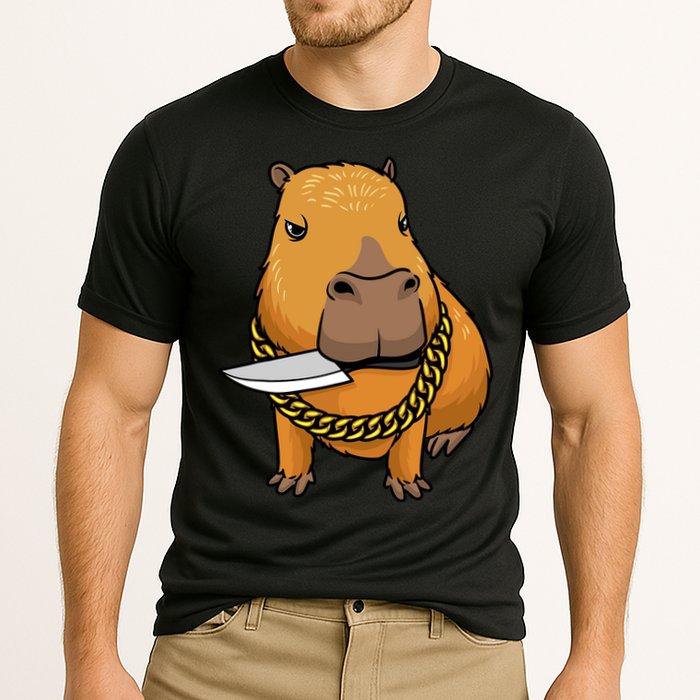 Capybara With Knife Funny Rodent Performance Shirt