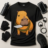 Capybara With Knife Funny Rodent Performance Shirt