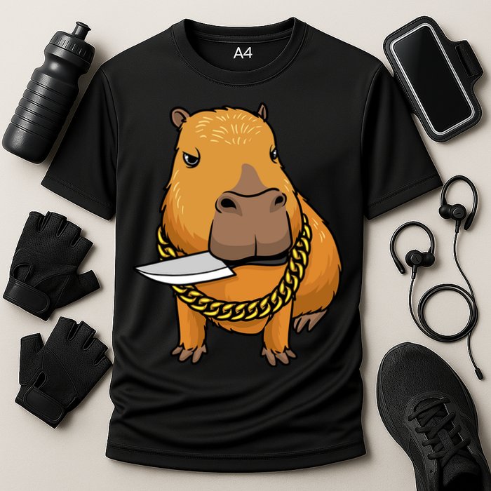 Capybara With Knife Funny Rodent Performance Shirt