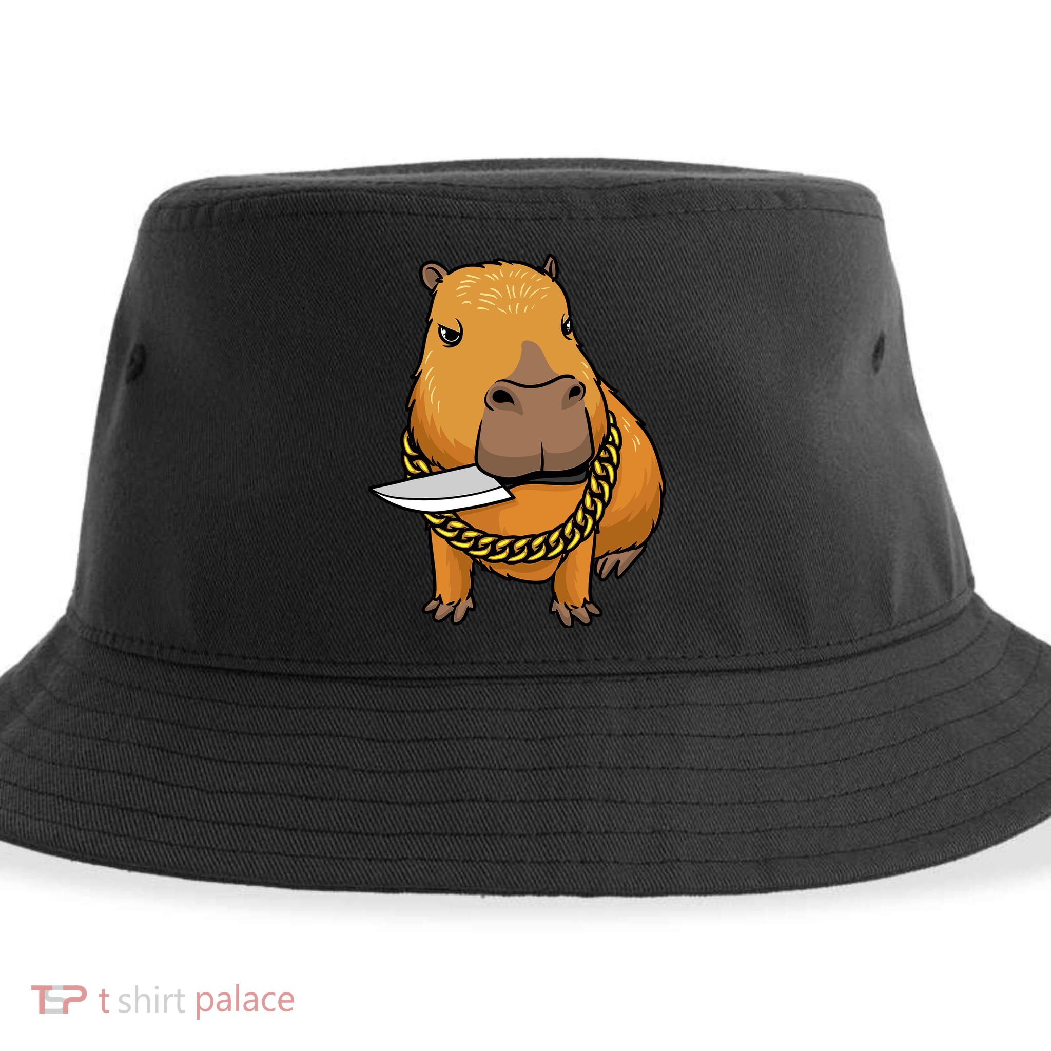 Capybara With Knife Funny Rodent Sustainable Bucket Hat