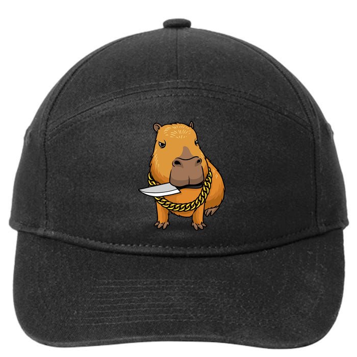 Capybara With Knife Funny Rodent 7-Panel Snapback Hat