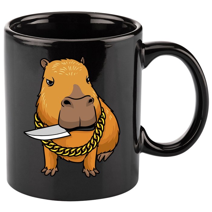 Capybara With Knife Funny Rodent 11oz C Handle Ceramic Mug