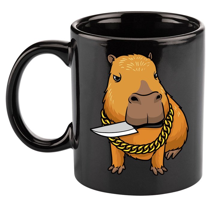 Capybara With Knife Funny Rodent 11oz C Handle Ceramic Mug
