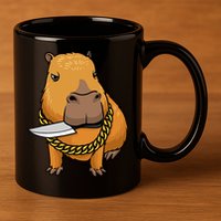 Capybara With Knife Funny Rodent 11oz C Handle Ceramic Mug