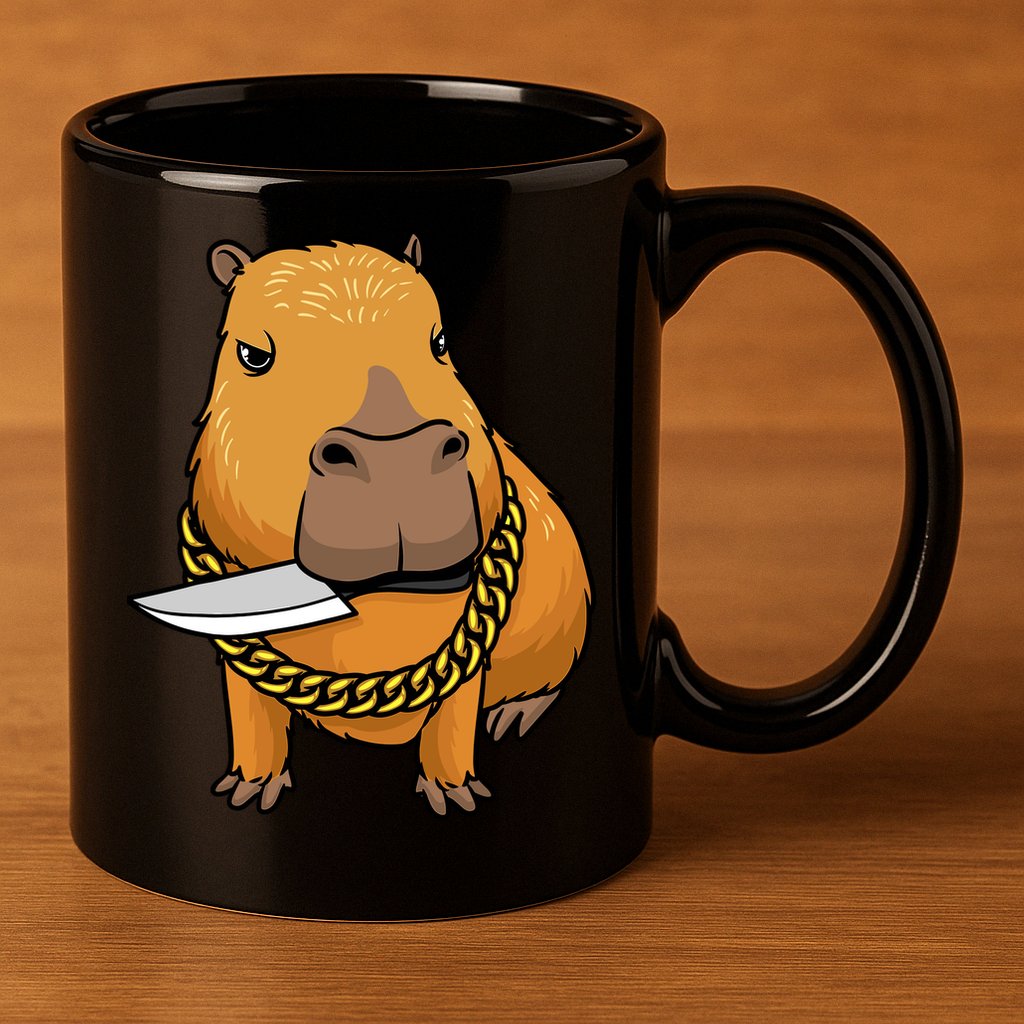Capybara With Knife Funny Rodent 11oz C Handle Ceramic Mug