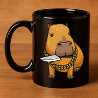 Capybara With Knife Funny Rodent 11oz C Handle Ceramic Mug