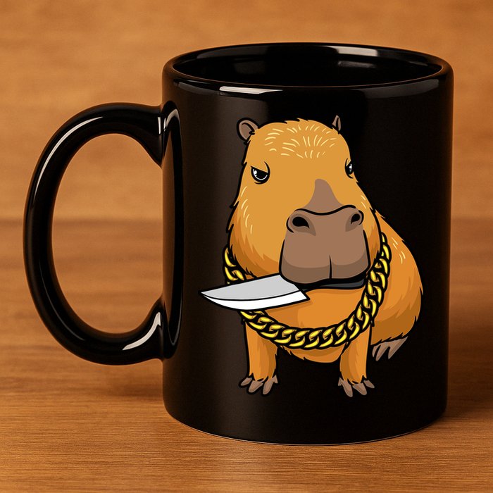 Capybara With Knife Funny Rodent 11oz C Handle Ceramic Mug