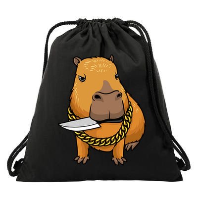 Capybara With Knife Funny Rodent Drawstring Bag