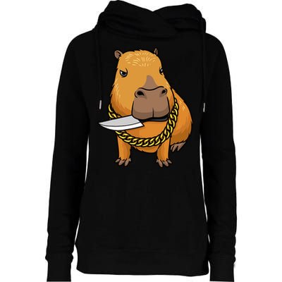 Capybara With Knife Funny Rodent Womens Funnel Neck Pullover Hood