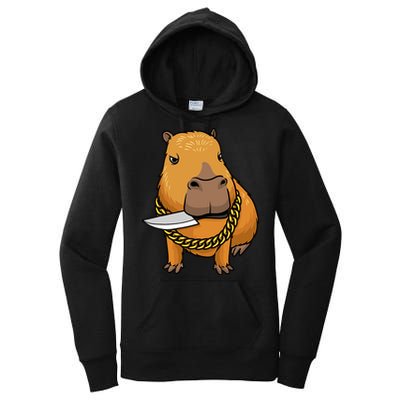Capybara With Knife Funny Rodent Women's Pullover Hoodie