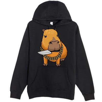 Capybara With Knife Funny Rodent Premium Pullover Hoodie