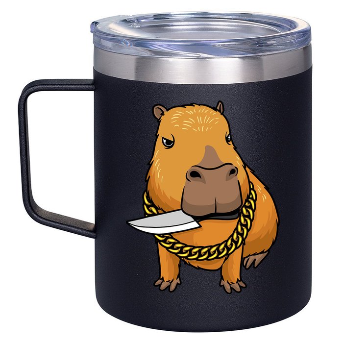 Capybara With Knife Funny Rodent 12oz Stainless Steel Coffee Mug