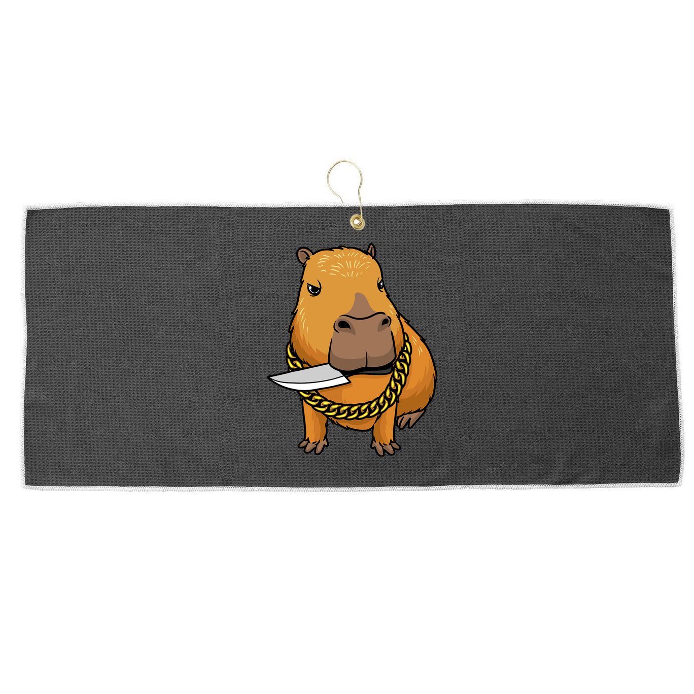 Capybara With Knife Funny Rodent Large Microfiber Waffle Golf Towel