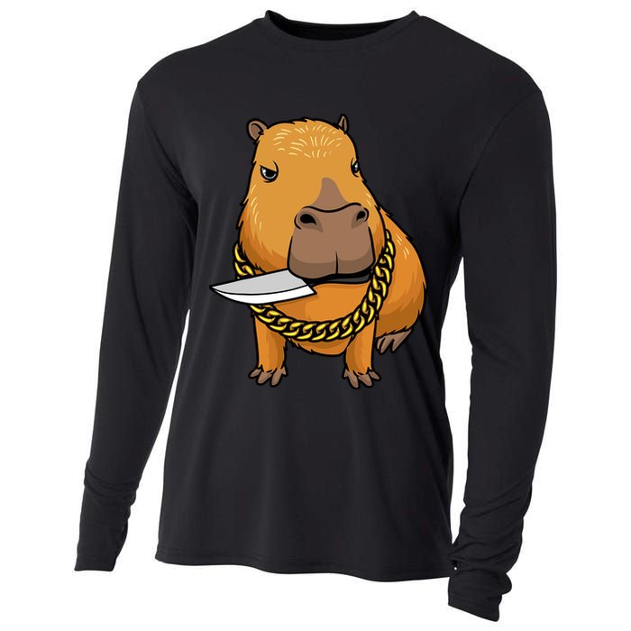 Capybara With Knife Funny Rodent Cooling Performance Long Sleeve Crew