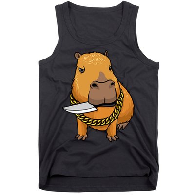 Capybara With Knife Funny Rodent Tank Top