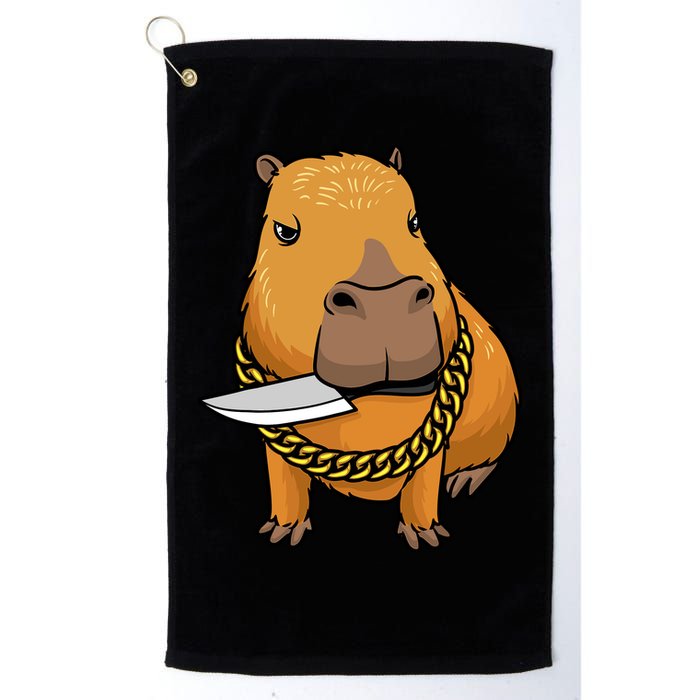 Capybara With Knife Funny Rodent Golf Towel