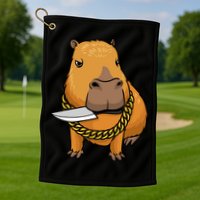 Capybara With Knife Funny Rodent Golf Towel
