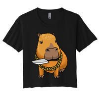 Capybara With Knife Funny Rodent Women's Crop Top Tee
