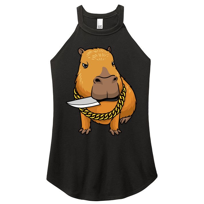 Capybara With Knife Funny Rodent Women's Perfect Tri Rocker Tank
